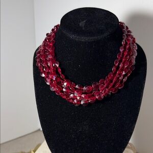 Multi-Strand Red Beaded Statement Necklace Vintage